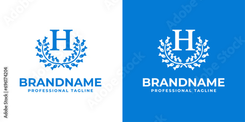 Letter H Laurel Fish Logo, suitable for business related to Fish and Laurel with H initial