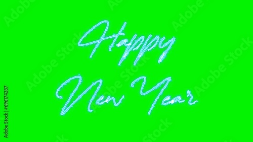 Festive happy new year animation with dynamic burn effects on green screen