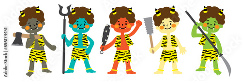 節分用の五色の鬼のベクターイラストセット