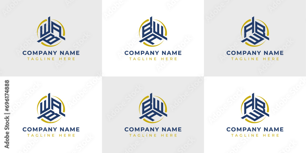 Naklejka premium Letter WBA, WAB, BWA, BAW, AWB, ABW Hexagonal Technology Logo Set. Suitable for any business.