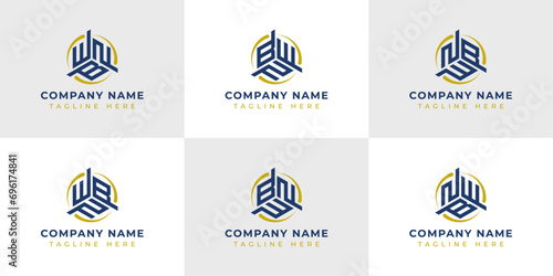Letter WBN  WNB  BWN  BNW  NWB  NBW Hexagonal Technology Logo Set. Suitable for any business