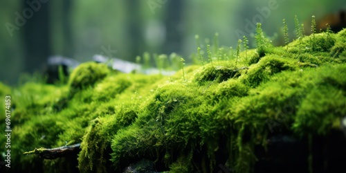 Closeup look at the moss in the forest with sunlight shimmering © Nattadesh