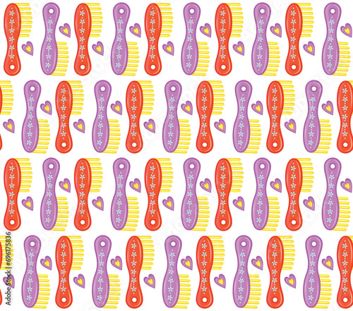 Colorful comb pattern.  Seamless pattern with colorful comb in cartoon style. Seamless fashion accessories pattern. Comb, Groom, untangle, 