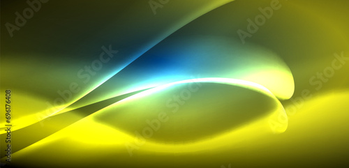 Dynamic waves in ethereal glow of neon lights. Concept merges fluidity of motion with vibrant allure of neon, crafting entrancing backdrop that embodies both vitality and futuristic sophistication