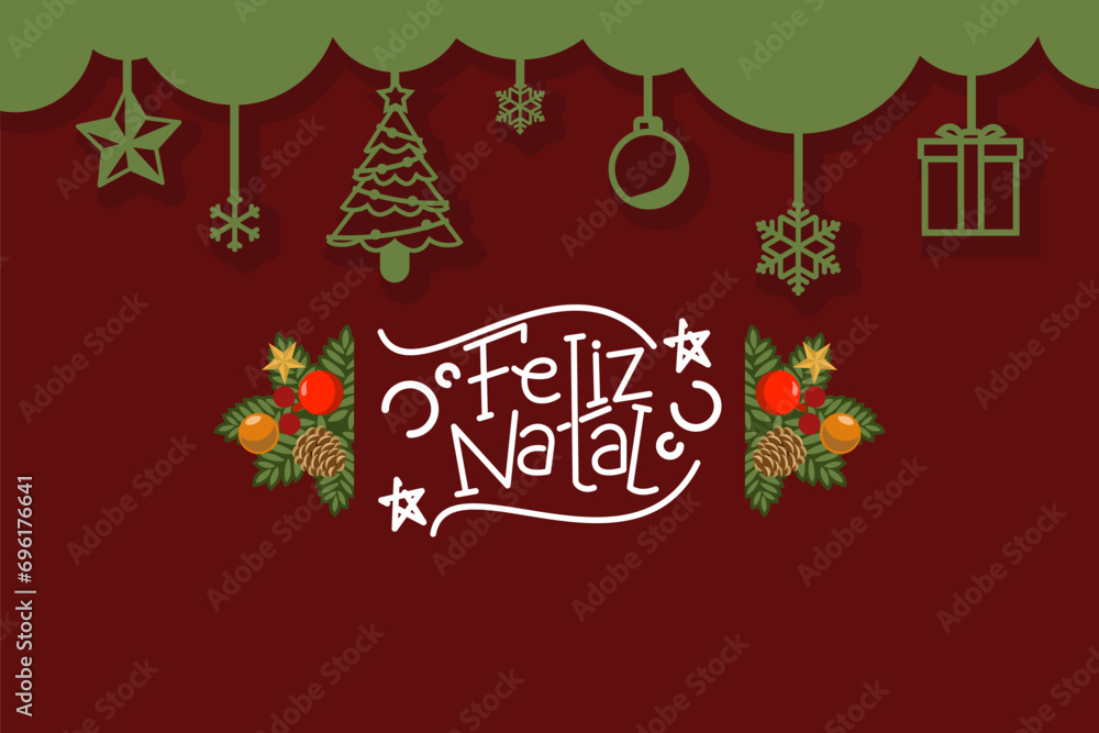 Translation: Merry Christmas. Feliz Natal vector text Calligraphic Lettering design card template. Suitable for greeting card, poster and banner.