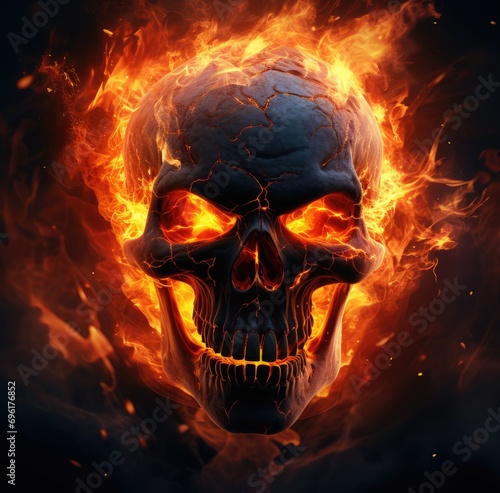 Demonic Symphony  Skull Fire Wallpapers in Digitally Enhanced Dark Art on a Black Background  Conjuring Sinister Flames and Mysterious Shadows.