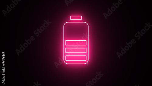 Neon glowing battery charging icon. neon battery icon. glowing Battery Status Sign. neon charger icons. neon glowing battery cell icon on black background. photo