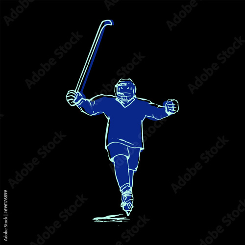 Hockey win player. Sketch. Illustration. Young hockey player.