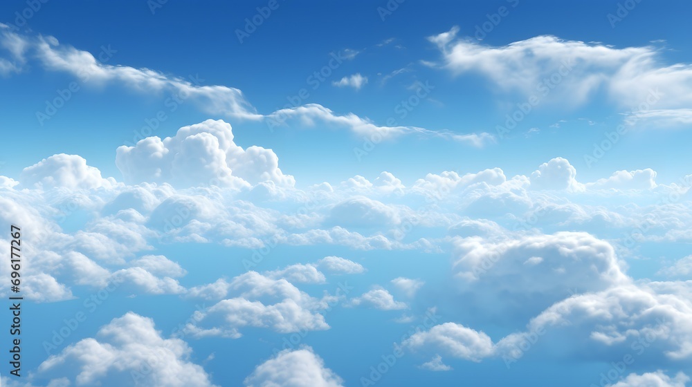 Serene Blue Sky with Fluffy White Clouds - obrazy, fototapety, plakaty 