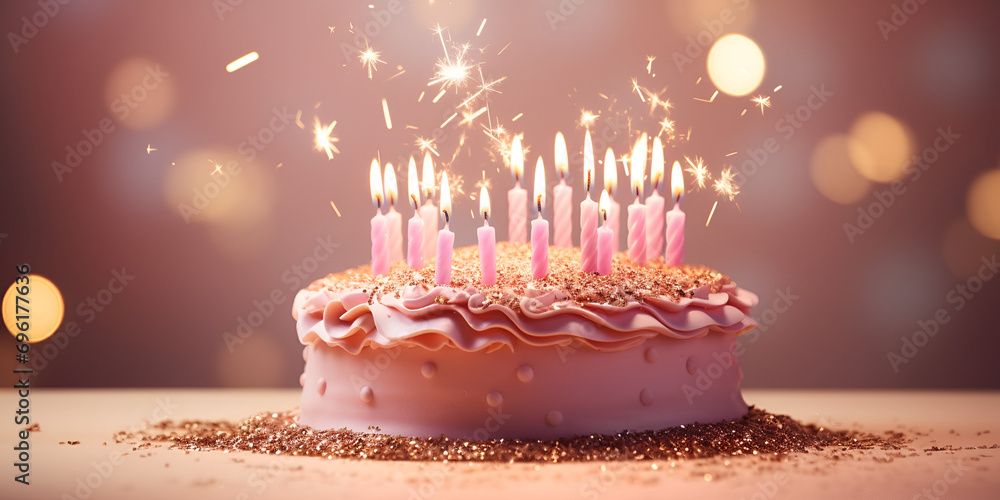 birthday cake candles,AI Generative Birthday cake with candles on blur