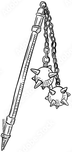 chained mace medieval weapon handdrawn illustration
