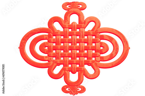 Traditional red magic Chinese decorative knot isolated on white background, typical folk arts of China.