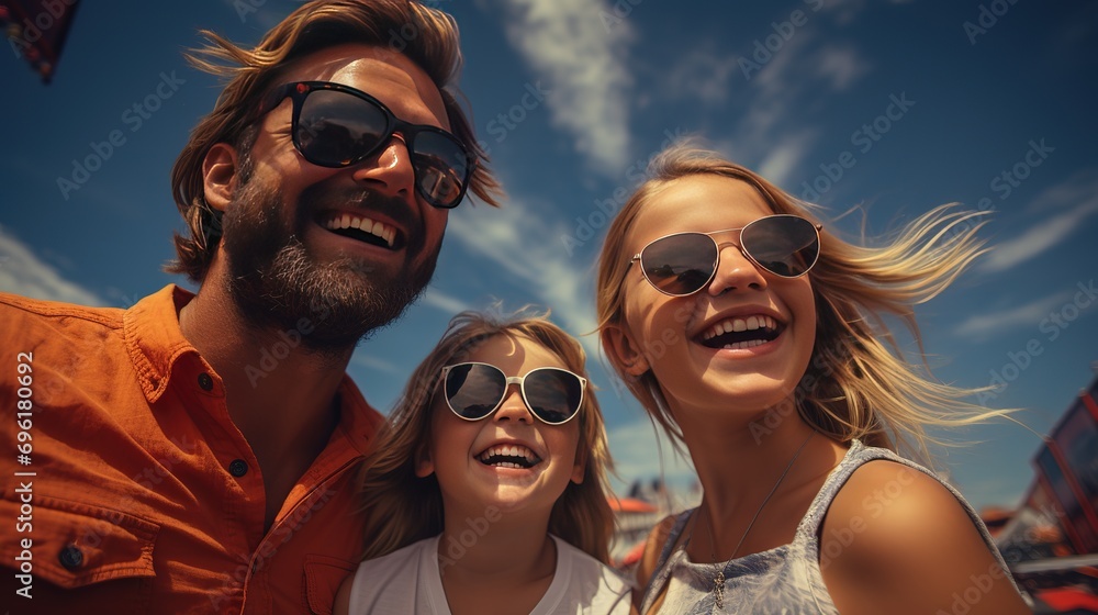 Happy family relaxing and traveling on summer vacation Happy family relaxing and traveling on summer vacation