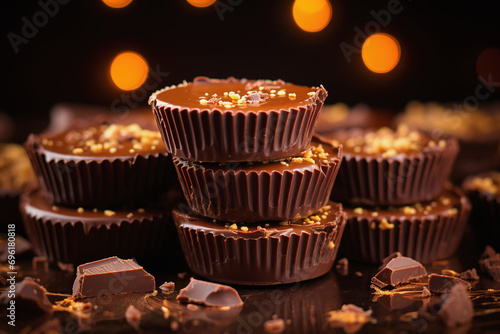 Peanut Butter Cups closeup. Traditional American candy