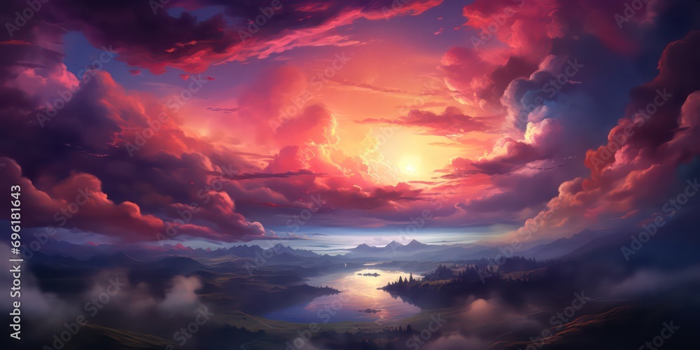 Immerse yourself in the colorful sky concept with a dramatic sunset, showcasing a twilight-colored sky adorned with clouds
Immerse yourself in the colorful sky concept with a dramatic sunset, showcasing a twilight-colored sky adorned with clouds