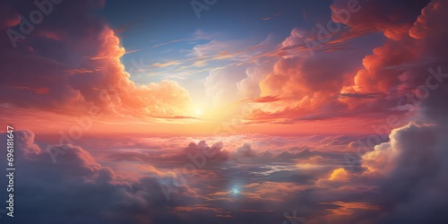  Immerse yourself in the colorful sky concept with a dramatic sunset, showcasing a twilight-colored sky adorned with clouds