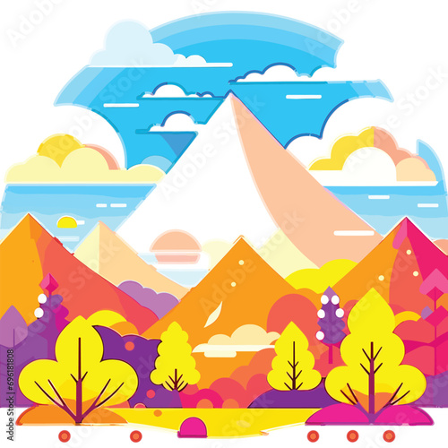 Beautiful autumn mountain fog landscape  Amazing landscape of snowy mountains and forest nature vector Illustration background