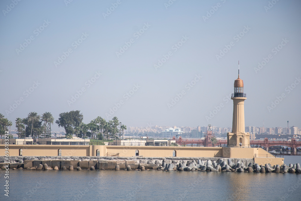 View of the Montaza Lighthouse of Alexandria in Alexandria, Egypt