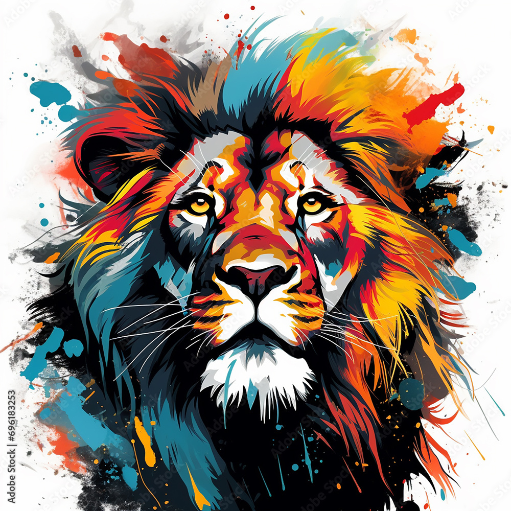 Fototapeta Abstract Lion from Paints, Black Drawing, Vector Illustration