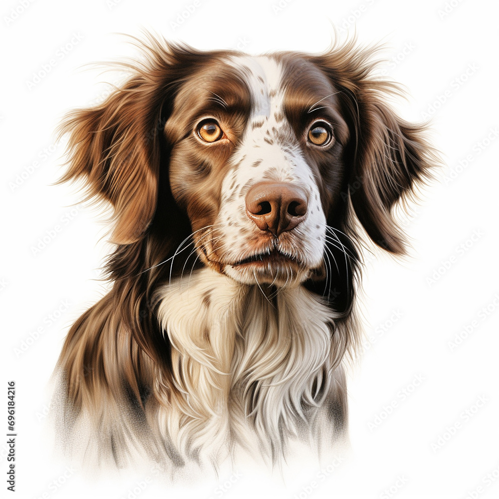 Pencil Sketch Color Drawing of a Dog: Isolated on White