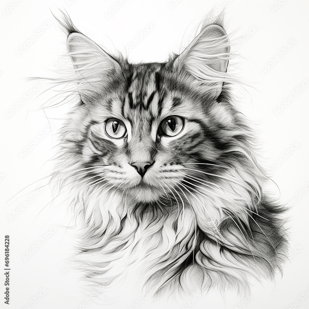 Certainly! Here's an image of a pencil sketch drawing of a cat on a white background: Certainly! Here's an image of a pencil sketch drawing of a cat on a white background: