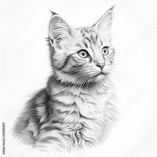 Wallpaper Mural Certainly! Here's an image of a pencil sketch drawing of a cat on a white background: Torontodigital.ca