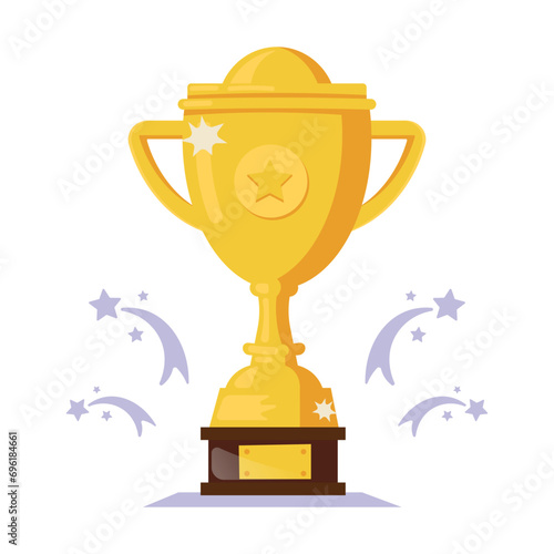 Vector trophy, cup. Best Performance. Awards at competitions. Gold prize in flat style, brilliant, sparkles. Concept of awarding prizes, awards in place. Large-scale event. 