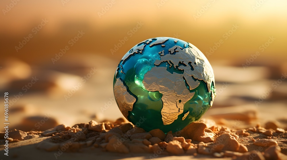 Crystal Globe on Sandy Beach with Sunlight Reflection Crystal Globe on Sandy Beach with Sunlight Reflection