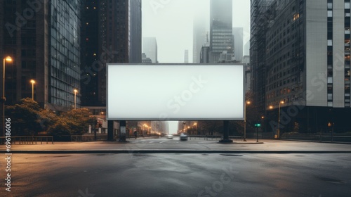 Urban Canvas: Transform the cityscape with an empty white big street billboard, ready to showcase your bold message against the urban backdrop.