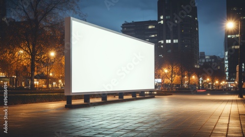 billboard mockup against the backdrop of a night city, making a bold statement in the urban panorama photo