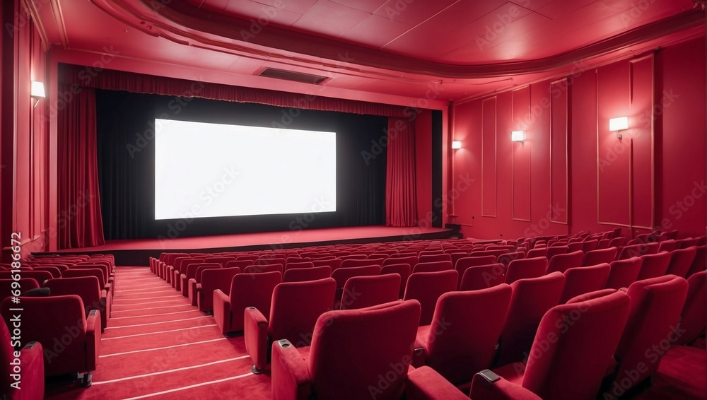 Empty cinema with red seats, space for mockup. AI Generative. Empty cinema with red seats, space for mockup. AI Generative.