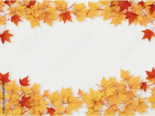 Autumn maple leaves frame isolated on white background with copy space.