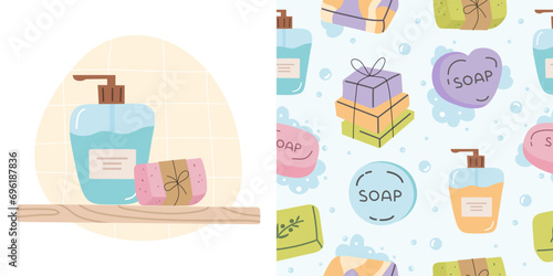 Vector seamless pattern with handmade soap