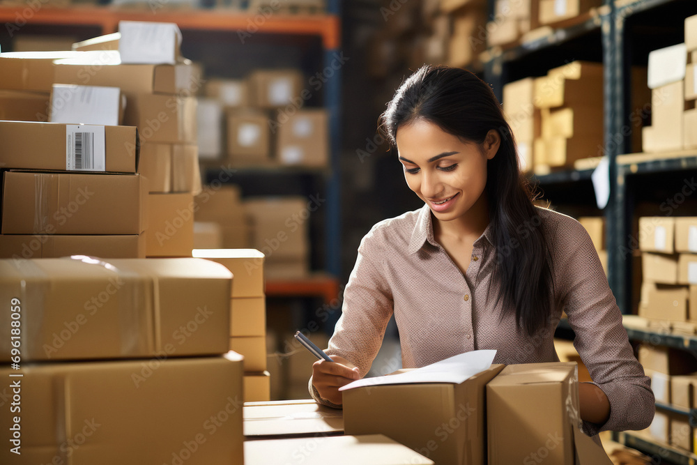 Young woman working in the shipping house Young woman working in the shipping house