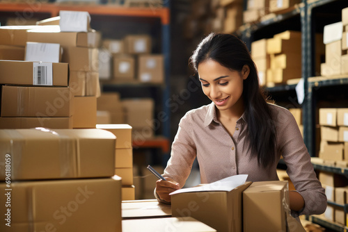 Young woman working in the shipping house