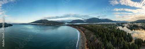 Pacific Ocean West Coast in Canadian Landscape. Aerial Panorama.