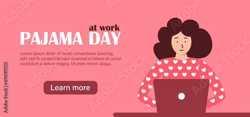Wear Pajamas to Work Day. Office workers in good mood. April event