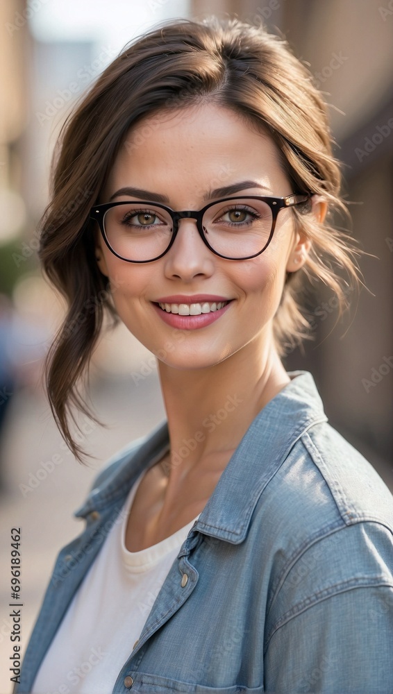 Casual Portrait of a White Woman with Brown Hair and Glasses. Generative AI Casual Portrait of a White Woman with Brown Hair and Glasses. Generative AI