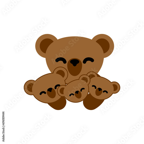 Mother bear and children cubs. Symbol of mother's love for children. Mom love sign.