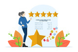 customer review concept, character Giving Star Feedback, Star review with good and bad ratings and text, customer satisfaction rating, business satisfaction, Flat Vector Illustration on background.
