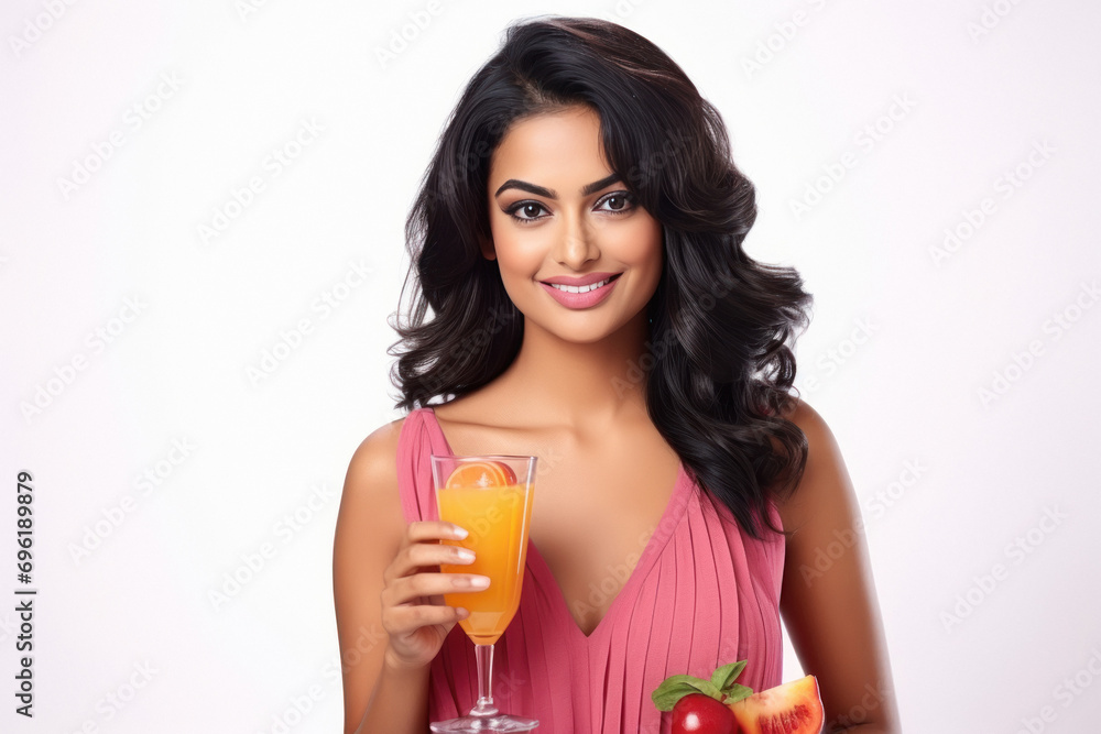 Beautiful woman holding fruit juice glass Beautiful woman holding fruit juice glass