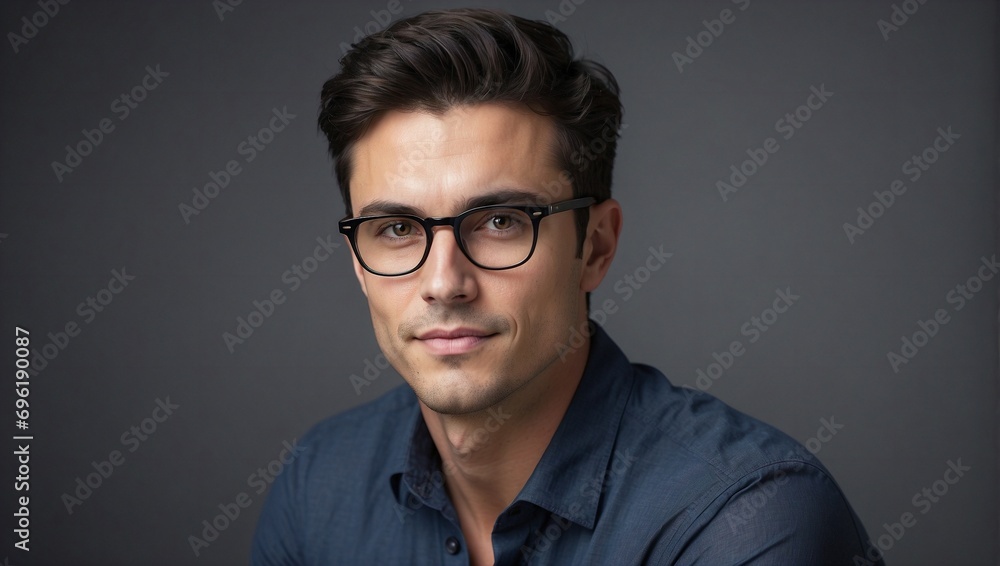 Young Man in Glasses and Urban Setting. Generative AI Young Man in Glasses and Urban Setting. Generative AI