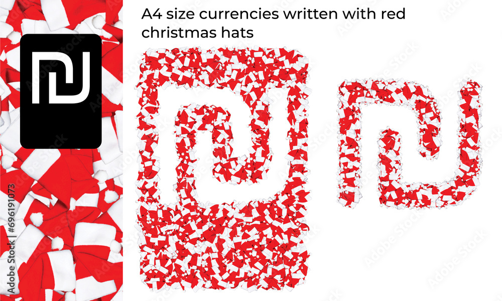 A4 size currencies written with red christmas hats A4 size currencies written with red christmas hats
