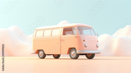 pastel peach color ice cream truck or microbus photo