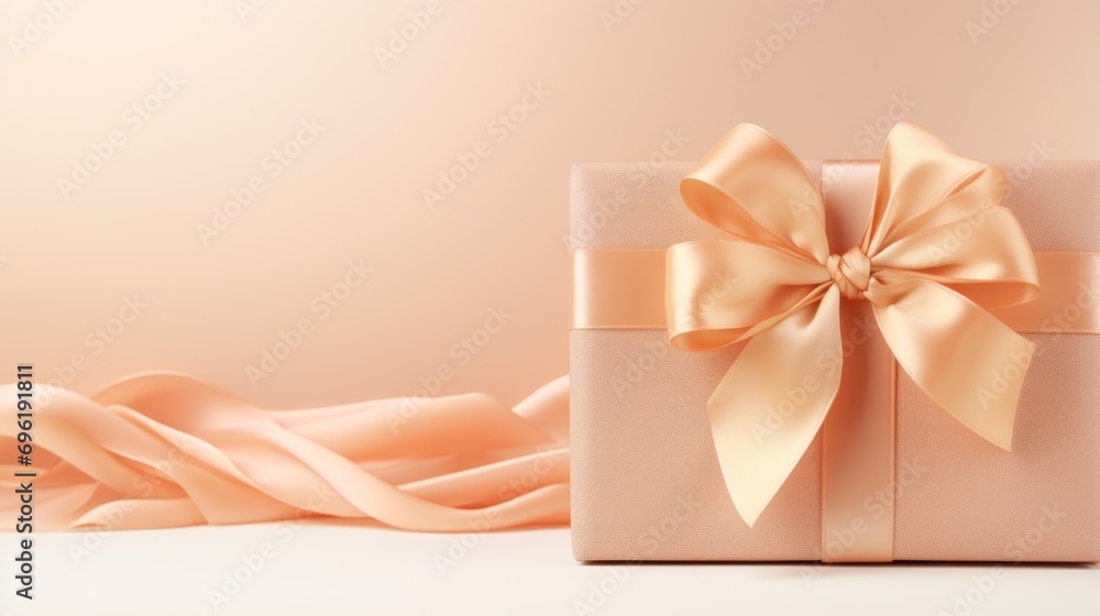 Pastel peach color ribbon on a gift box Pastel peach color ribbon on a gift box
