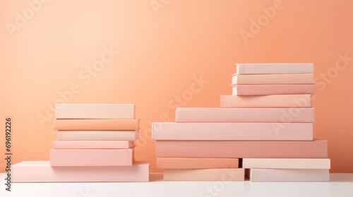 Pastel peach color stacked books