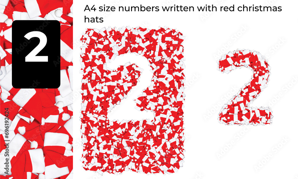 A4 size number written with red christmas hats A4 size number written with red christmas hats