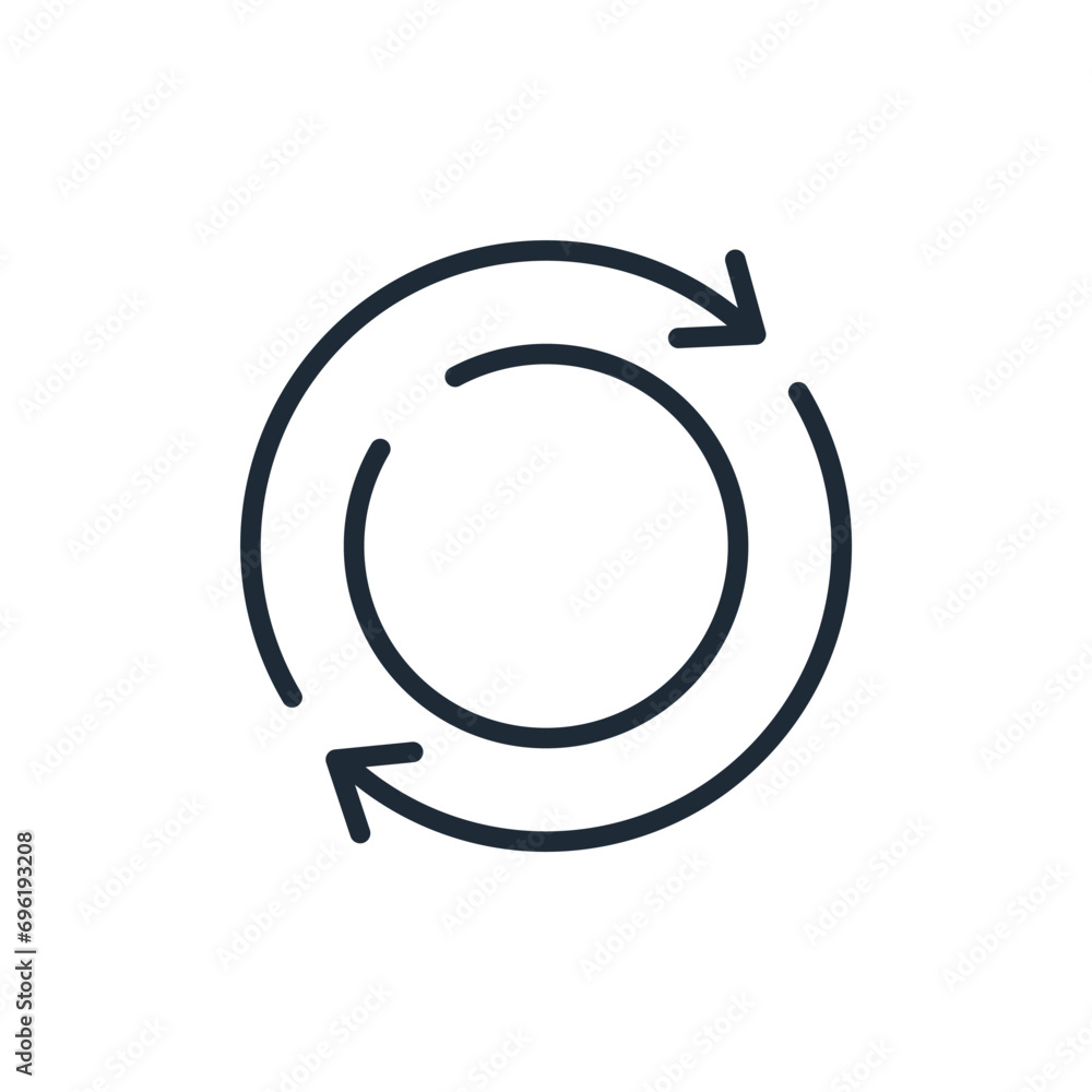Rotating arrows and movement line. Changes, renewal. Vector linear icon illustration isolated on white background. Rotating arrows and movement line. Changes, renewal. Vector linear icon illustration isolated on white background.