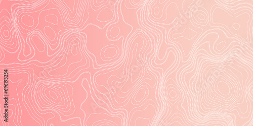 White topographic contour line map isolated on gradient pink background. 