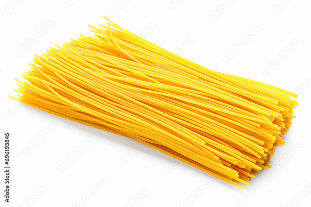 Fresh un cooke long spaghetti on white background